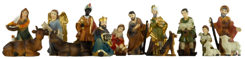 Festliche Weihnachtskrippe Aicha inkl. - 17 tlg. - Figurensatz ETA 1  - Maße Krippe ca. 69 x 29 x 34 cm